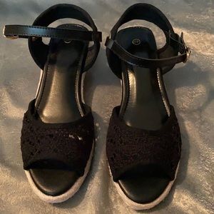 Black Crochet Espadrille Wedge Sandals